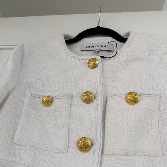 Veronica Beard Ferazia Textured Jacket In Ecru Sz 4 Collarless Button Front - Picture 7 of 9